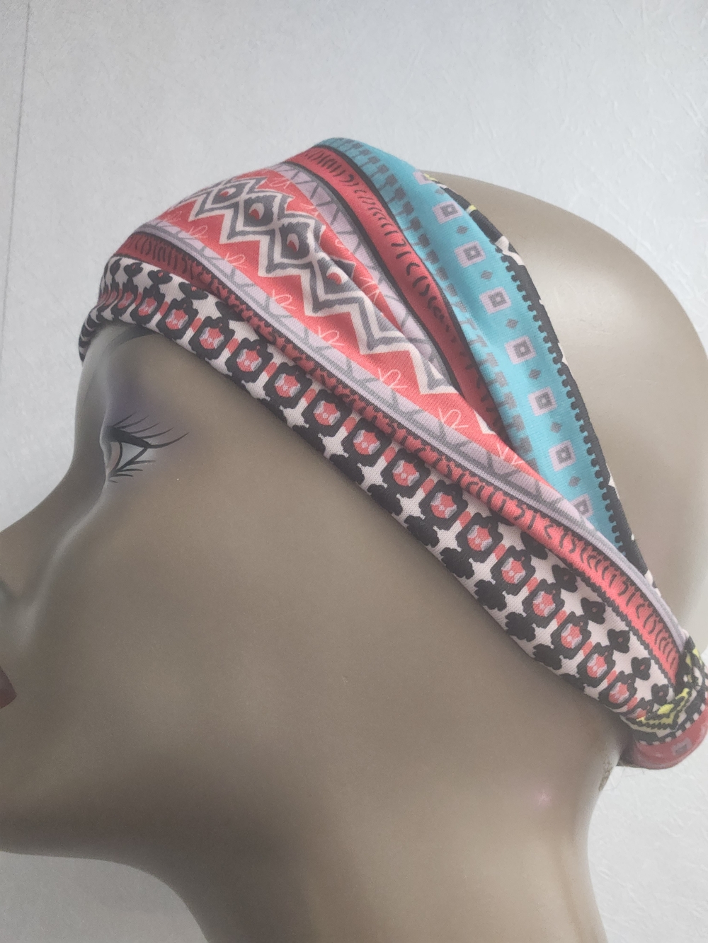 Women's Patterned Stretch Headband - Coral & Teal